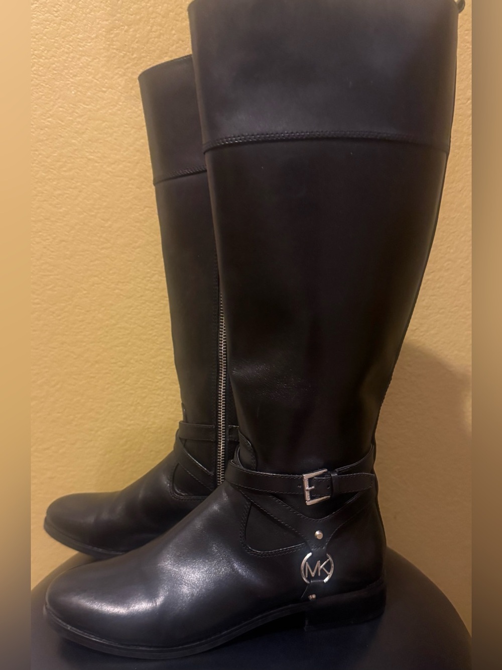 Michael Kors Black Leather Over-the-Knee Riding Boots